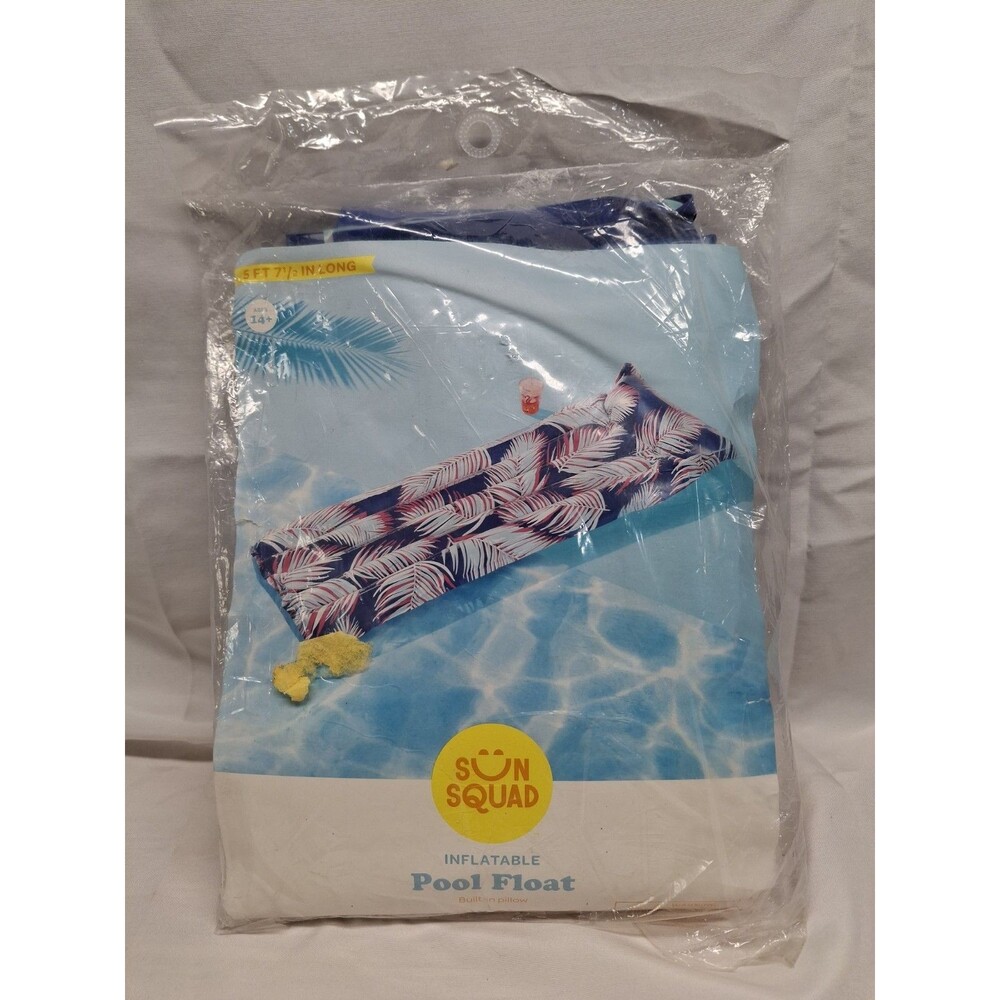 NEW Sun Squad inflatable swim Pool Float w/ built in pillow w/ repair patch